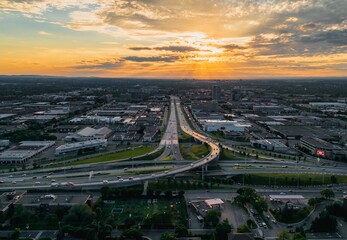Scenic aerial view of Quebec Autoroute 15 during sunset, Canada