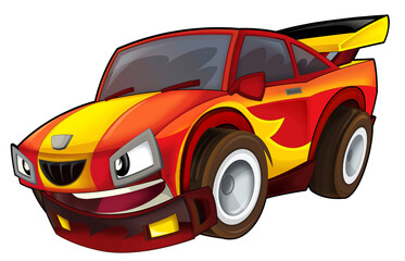 Cartoon funny city sedan sports car isolated illustration for children