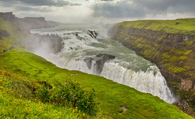 Overview of Waterfall Gullfoss in Iceland