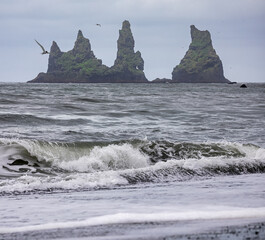 Rock formation Reynisdrangar at Black Sand Beach near Vik i Myrdal - iceland 