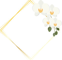 minimal flat style white Phalaenopsis orchid wreath with golden frame
