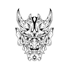 japanese Culture demon mask or oni mask with hand draw style on white background. Ready for Print Apparel and tattoos