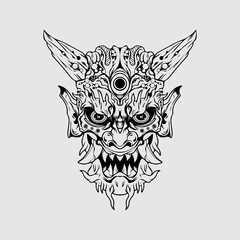 japanese Culture demon mask or oni mask with hand draw style on white background. Ready for Print Apparel and tattoos