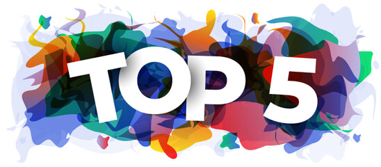 The Top 5 sign on colorful abstract background. Creative banner or header for a website. Vector illustration.