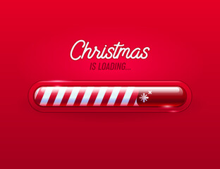 Progress bar christmas invitation xmas loading element on red background. Red progress bar for reaching the new year
