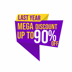 mega discount up to 90 percent last year with floating ribbon banner for promotions and offers.