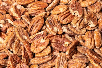 View closeup of tasty salted pecan nuts