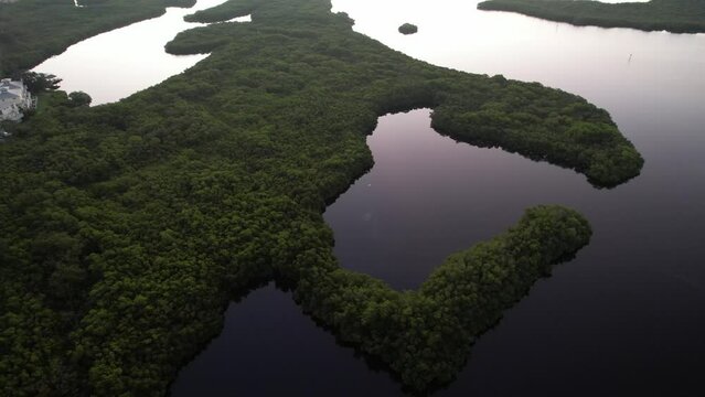 Drone shot of Mangrove Island and Braden River at sunrise, Florida