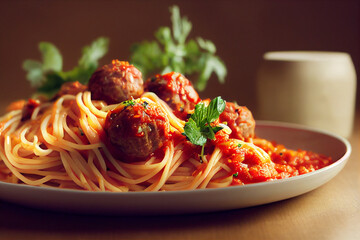 Spaghetti mit Fleischklößen, Tomaten und Basilikum