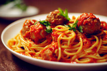 Spaghetti mit Fleischklößen, Tomaten und Basilikum