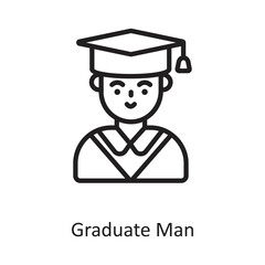 Graduate Man Outline Vector Icon Design illustration on White background. EPS 10 File