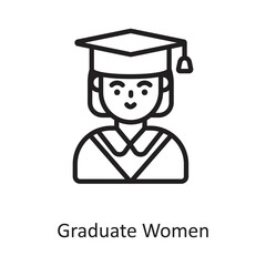 Graduate Women Outline Vector Icon Design illustration on White background. EPS 10 File 