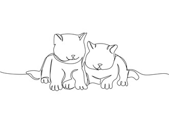 Birman Cat, kittens one line art. Continuous line drawing of pet, mammal, purebred, breed, friendship, kitty, friend, pedigree, character.