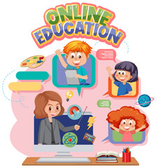 Online education word with kids