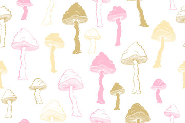 Amanita choky inedible mushrooms seamless pattern vector illustration.