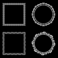 Set of decorative frames Elegant vector element for design in Eastern style, place for text. Floral black and white borders. Lace illustration for invitations and greeting cards.