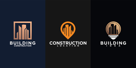 Construction logo with creative concept Premium Vector