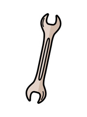 Wrench doodle vector, cartoon construction tool isolate on white.