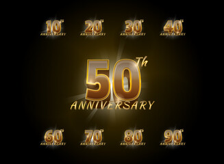 set of anniversary golden 3d text effect for event, wedding, invitation