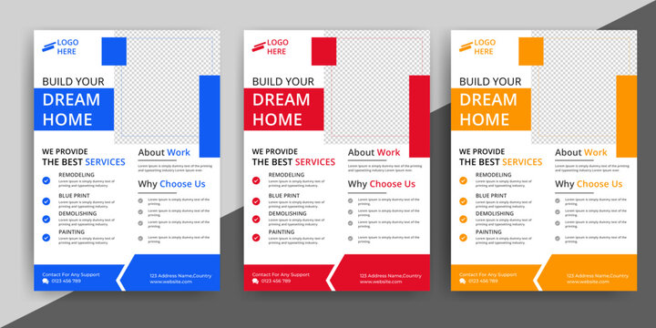 construction flyer A4 template, Construction Flyer Template, Flyer Design Set, Renovation Flyer Template, flyer, banner, leaflets decoration for printing