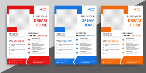 construction flyer A4 template, Construction Flyer Template, Flyer Design Set, Renovation Flyer Template, flyer, banner, leaflets decoration for printing
