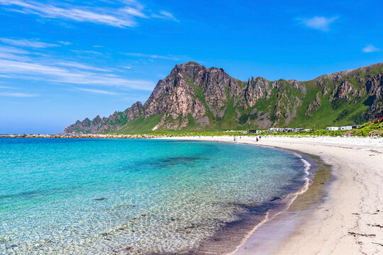 White sand beach at Bleik. A fishing village in Andoy Municipality in Nordland county, Norway.