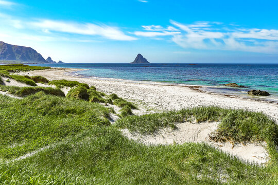 White sand beach at Bleik. A fishing village in Andoy Municipality in Nordland county, Norway.