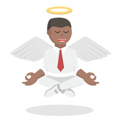 angel businessman african flying meditate design character on white background