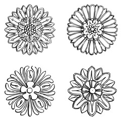 Fototapeta premium Black And White Doodle Floral Ornaments. Coloring Book Design Vector Elements Set