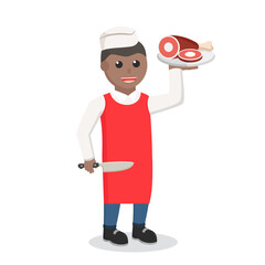 butcher african man with meat design character on white background