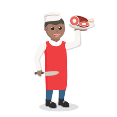 butcher african man with meat design character on white background