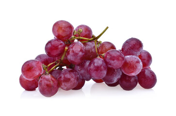Bunch of red grapes with water drops  isolated on white background