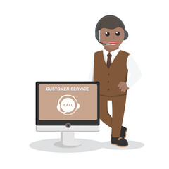 call center man african with customer service pc design character on white background