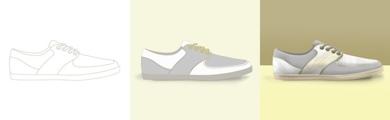 Drawing of the design process for footwear. shoe design with hand drawn illustrations and watercolor 
