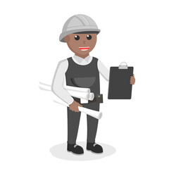 construction worker african holding papers and clipboard design character on white background