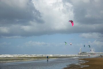 Windsurfing on a stormy day in Scheveningen