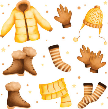 Watercolor illustration set of winter clothes