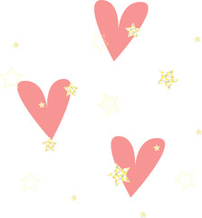Heart and star gold, set romantic, love and passion. PNG.