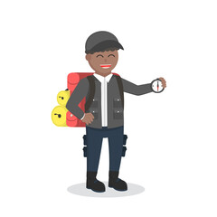 hiker african holding compass design character on white background