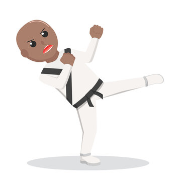 Karate man african combat with kick design character on white background