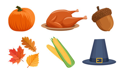 Thanksgiving attributes Vector Set. Autumn symbols collection.