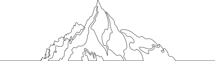 One continuous line.Rocky island. Uninhabited island in the ocean. Small desert island. One continuous line is drawn on a white background.