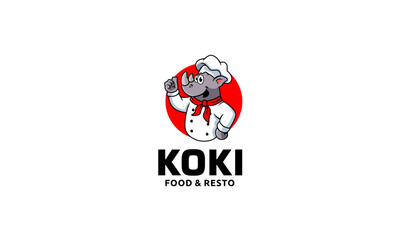 chef rhino mascot cartoon design
