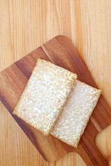 Tempeh or Tempe, made from fermented soybeans, a source of high plant-based protein and fiber