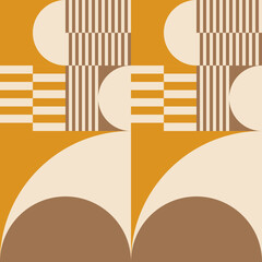 Modern vector abstract  geometric background with circles, rectangles, squares and stripes  in retro Bauhaus style. Pastel colored