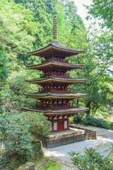 Goju-no-to (five-storied,pagoda) of the Muro-ji Temple, National Treasure of Japan, in Uda City, Nara Prefecture, Japan.