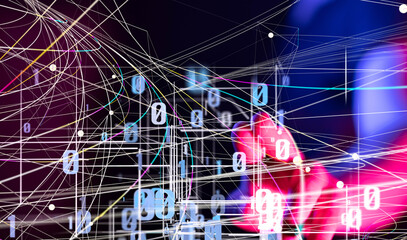 Global network. Blockchain. 3D illustration. Neural networks and artificial intelligence. Abstract