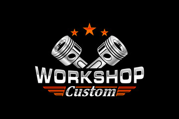 Automotive piston workshop logo design modern badge style custom car service engine tune up icon symbol illustration - obrazy, fototapety, plakaty