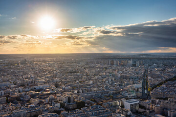 Panorama of Paris city at sunset. France