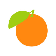 Orange fruit. Illustration in flat style isolated on white. Full orange with leaf.